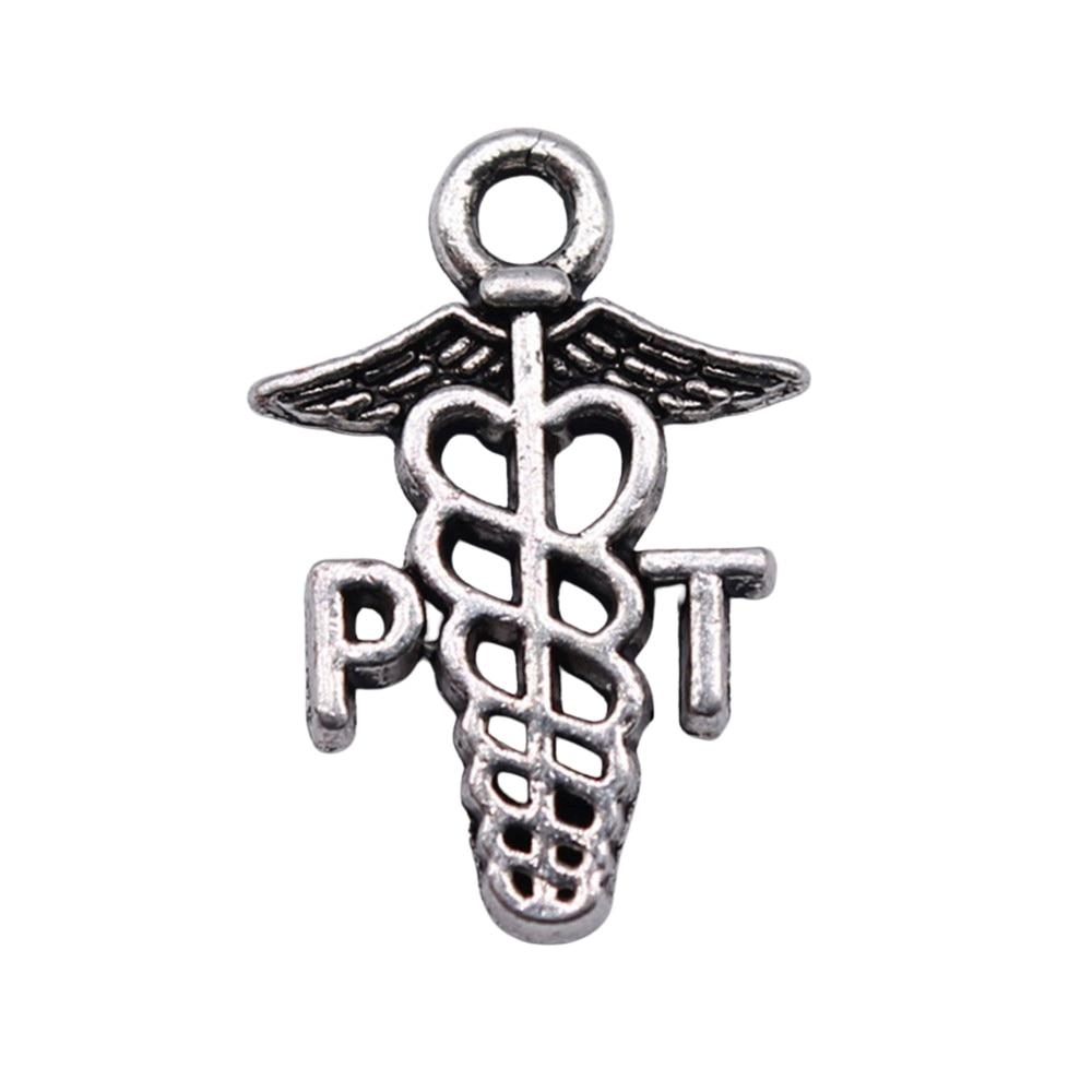 

40шт Pt Трость Медицинский Символ Подвески Подвески Античное Серебро Цвет Цинковый Сплав 15X10мм