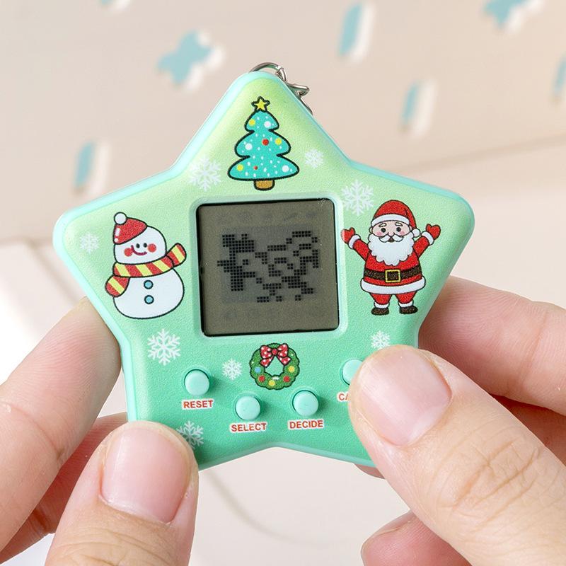 1pc Handheld Game Console Toy CHristmas Keychain Originality Star Shaped Electronic Pet Backpack Pendant Decor Gift