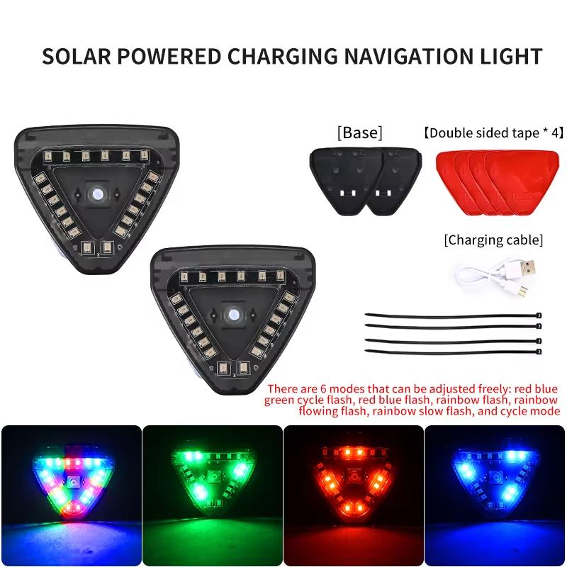 Solar Power Strobe Warning Light Multimode Colorful Motorcycle LED Night Rear Collision Flashing Siganl Lamp Car Warning Light