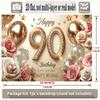 2D Flat 1 90th Birthday Party Polyester Background - Elegant Gold and Pink Balloons Rose Design Birthday Party Decoration