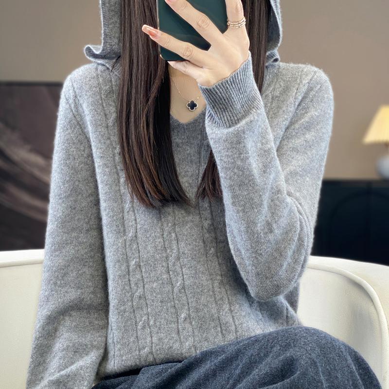 Women Knitted Hoodie 100% Wool Sweater MODERN NEW SAGA Winter Knitted Pullover Sweatshirt Soft Warm Wool Sweaters Jumper Knit Top