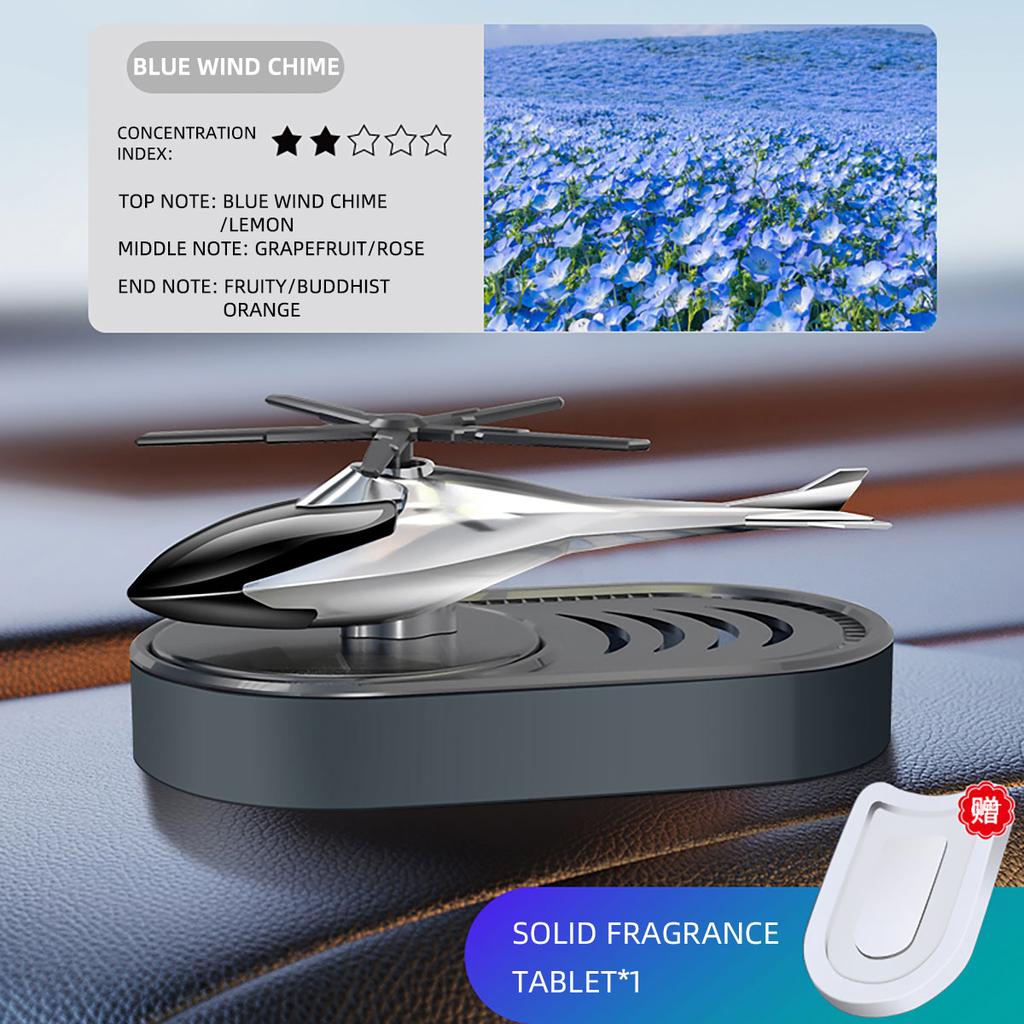 Solar Car Air Freshener Helicopter Airplane Aroma Diffuser Cologne Ocean Blue Wind Chime Fragrance Auto Interior Decoration