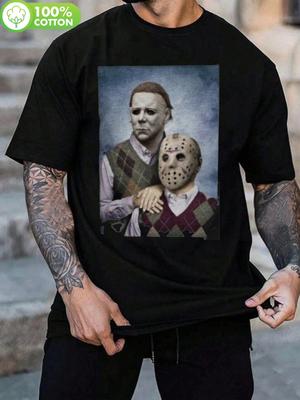 Halloween Grafik Baumwoll-T-Shirt - Lässiger Rundhalsausschnitt