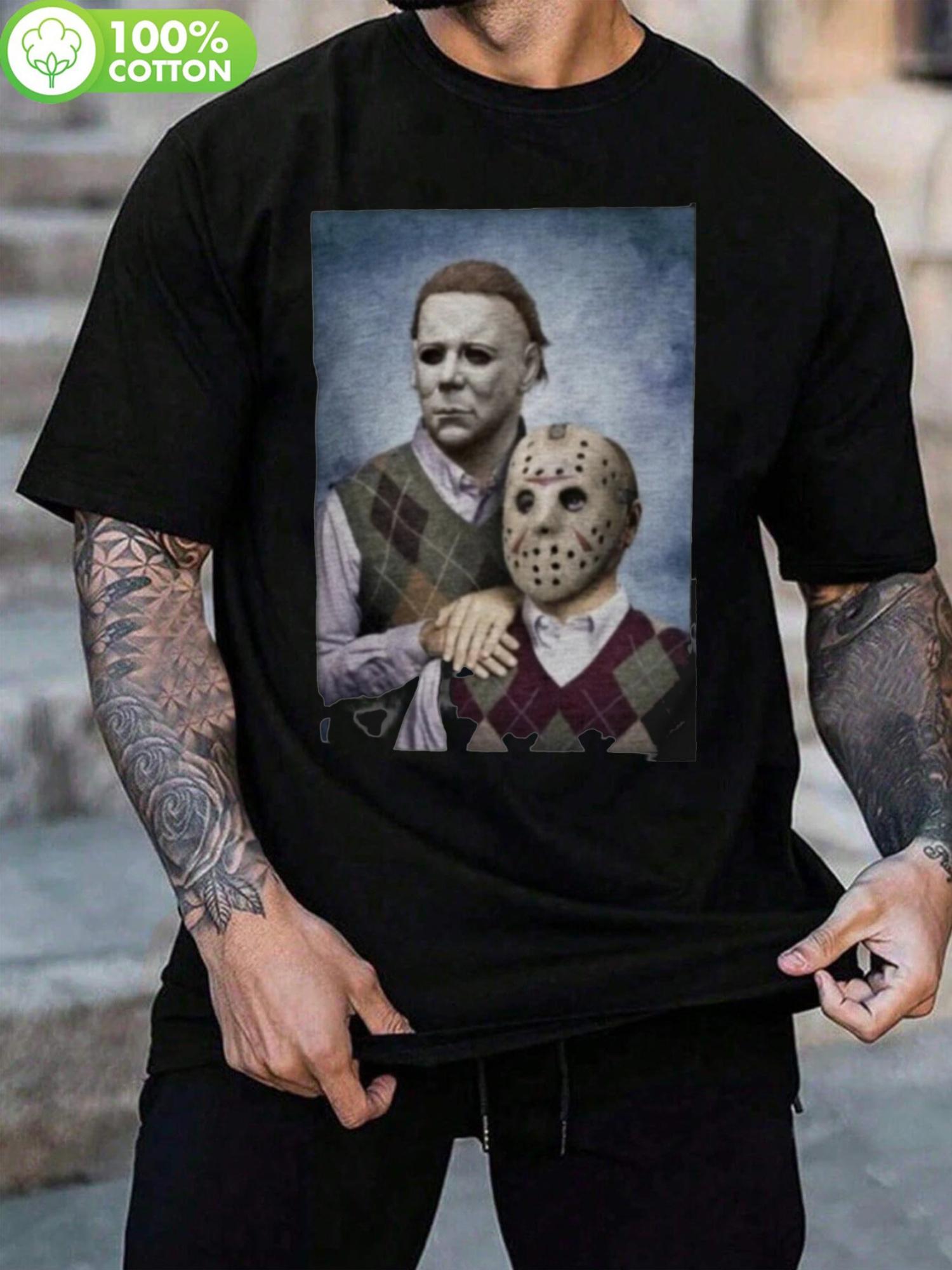 Halloween Graphic Cotton T-shirt - Casual Crew Neck XL