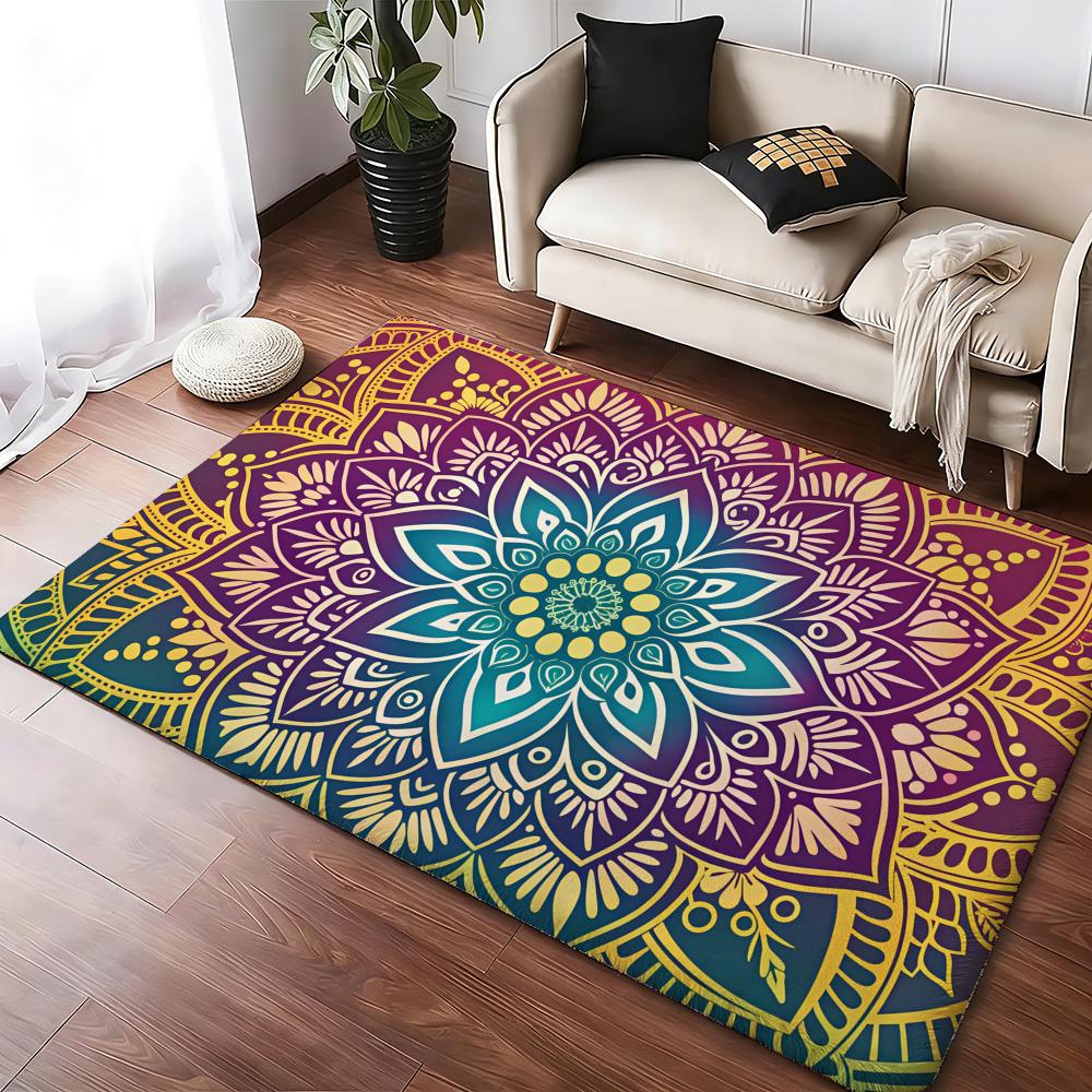 Colorful Mandala Boho Floor Mat Cozy Flannel Soft Thick Non-Slip Mat For Living Room Bedroom Kitchen Decor Rugs