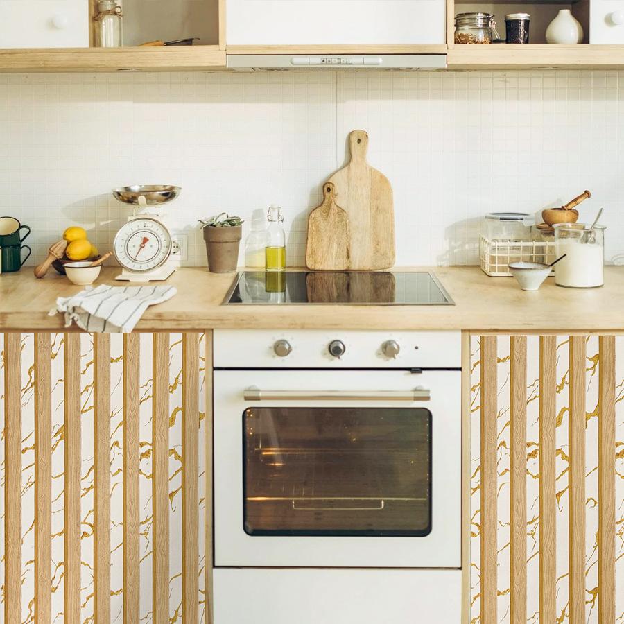 Papel Tapiz de Mármol Dorado Autoadhesivo, Despegar y Pegar, Impermeable a Prueba de Aceite Pegatina para Salpicadero de Cocina Encimera, Pegatina de Pared de PET de 5 Capas para Muebles
