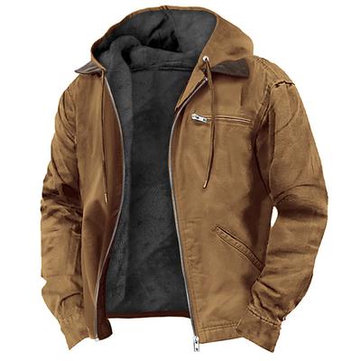 Veste à capuche en coton de couleur unie pour homme décontracté avec veste à poche zippée en polaire