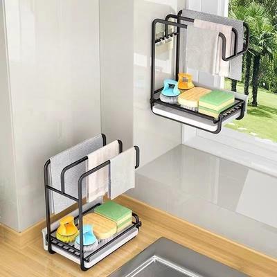 Drill-Free Wall-Mounted Kitchen Sponge Holder Adjustable Drying Rack for Dishcloths Scouring Pads Space-Saving Organizer
