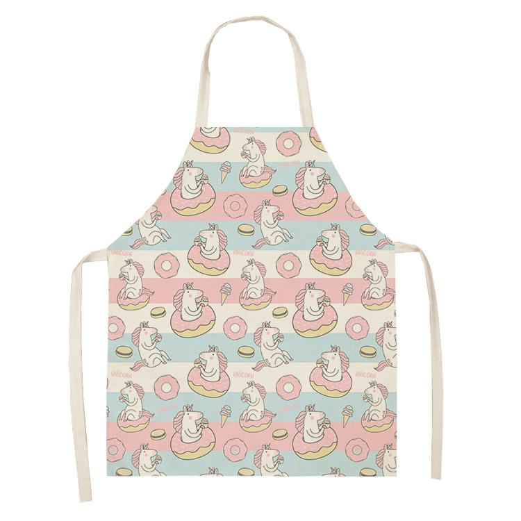 1 peça avental de cozinha desenho animado unicórnio música impressão sem mangas algodão linho avental masculino feminino ferramentas de limpeza doméstica
