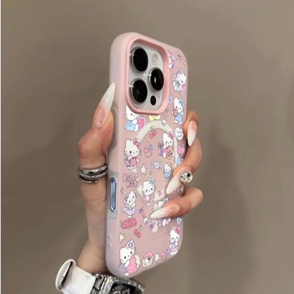 Adorable Magnetic KT Cat Korean Style Case for 17ProMax, 16, 15Pro, 14 Series