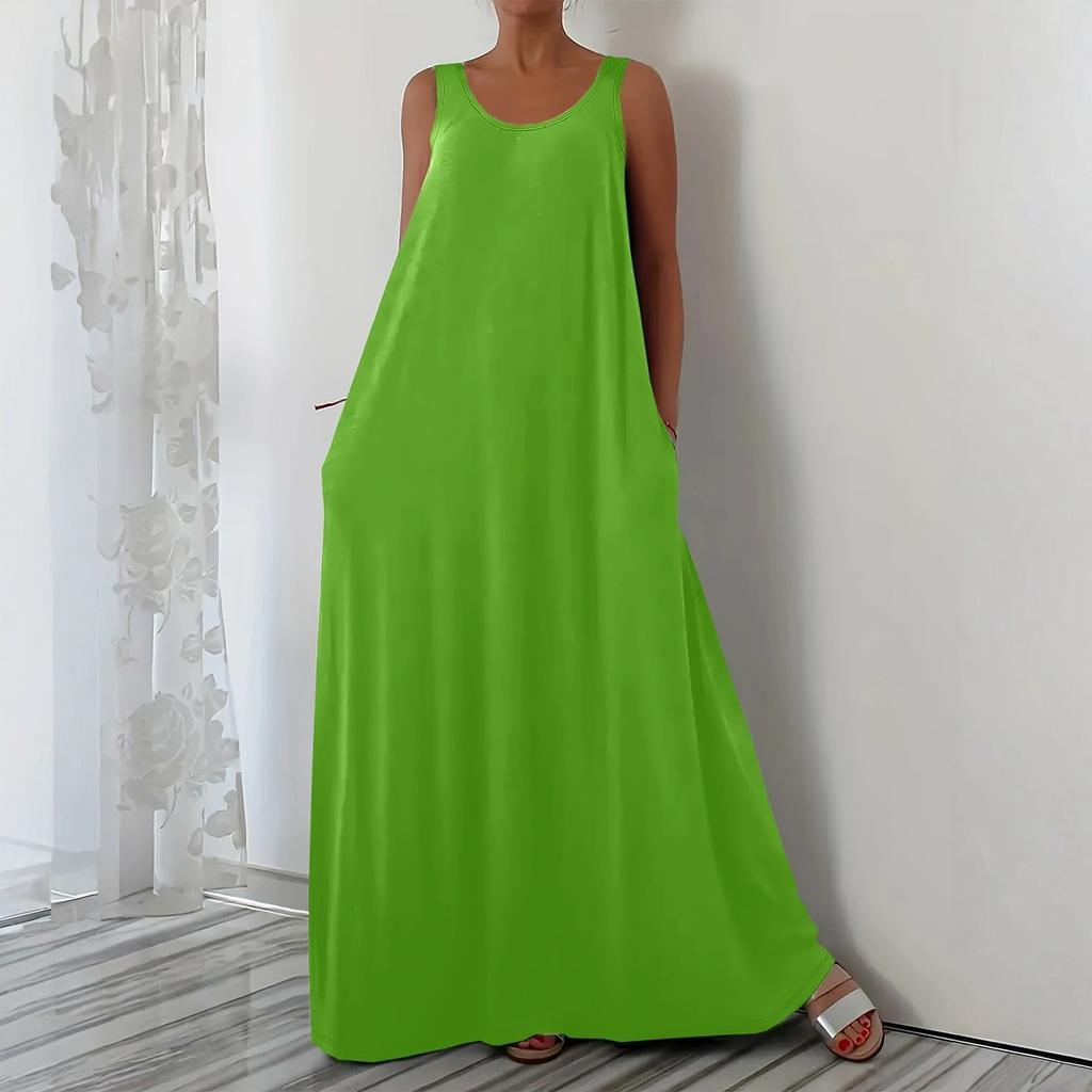 Damska Modna Sukienka Pulowerowa Bez Rękawów z Dekoltem V w Jednolitym Kolorze, Casualowa, Luźny Krój