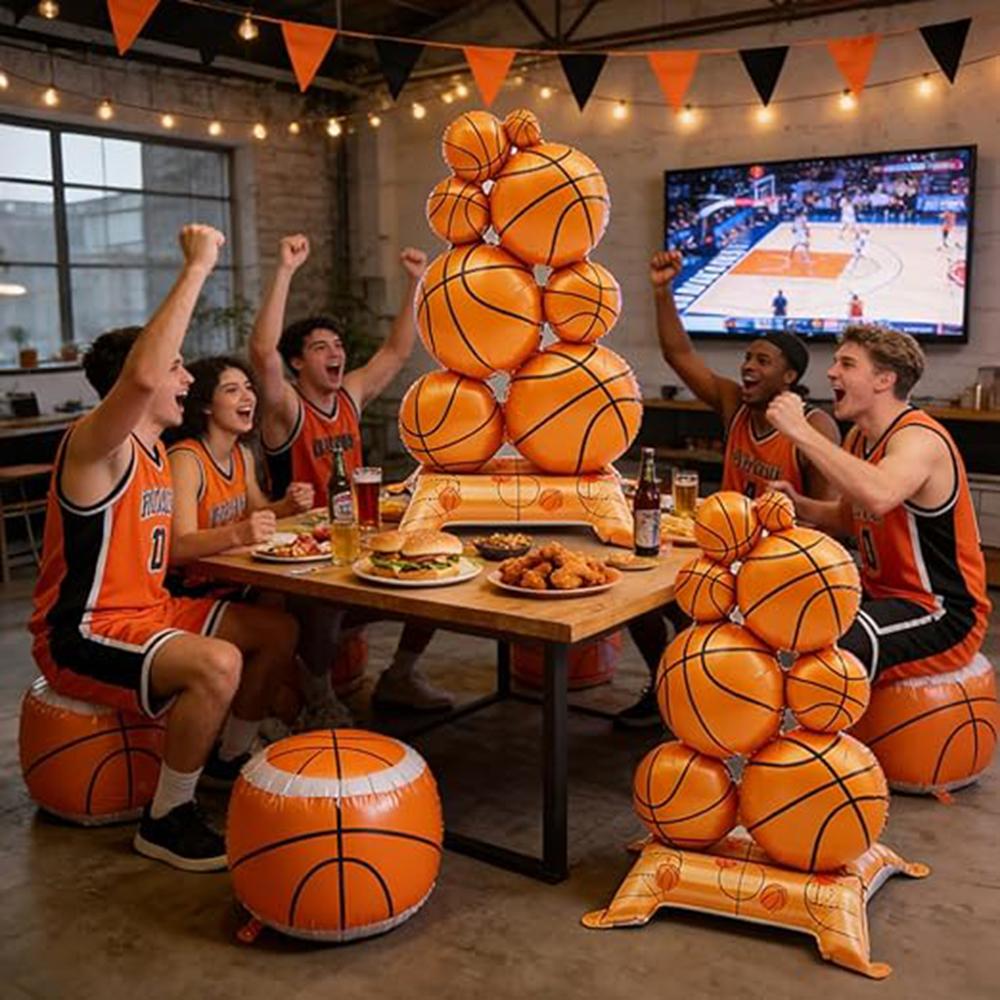 1/2Pcs 3D Standing Basketball Foil Balloon, Durable Leak-Proof Aluminum Basketball Balloon with Stable Base, No Helium Needed Fo