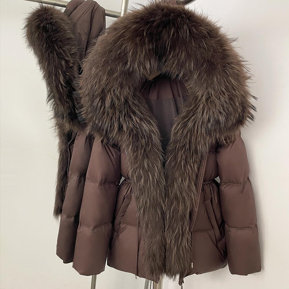 Women's winter winter new waist high-end fur thickened warm removable real fox fur collar hooded down jacket