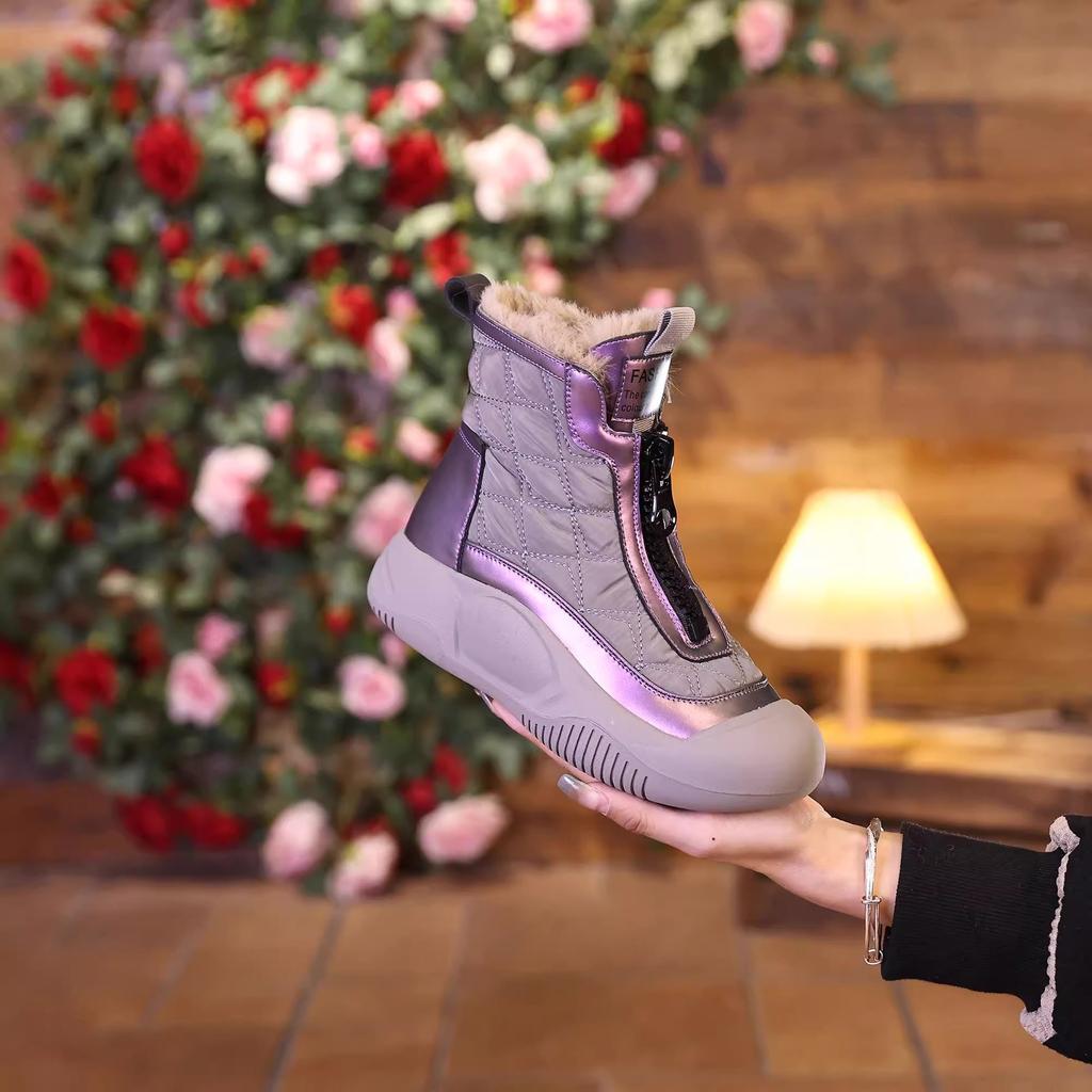 Damen Chunky Sneakers Winter Plüsch Samt Warme Baumwollschuhe Dicke Sohle Kurze Stiefel Mode Martin Stiefel