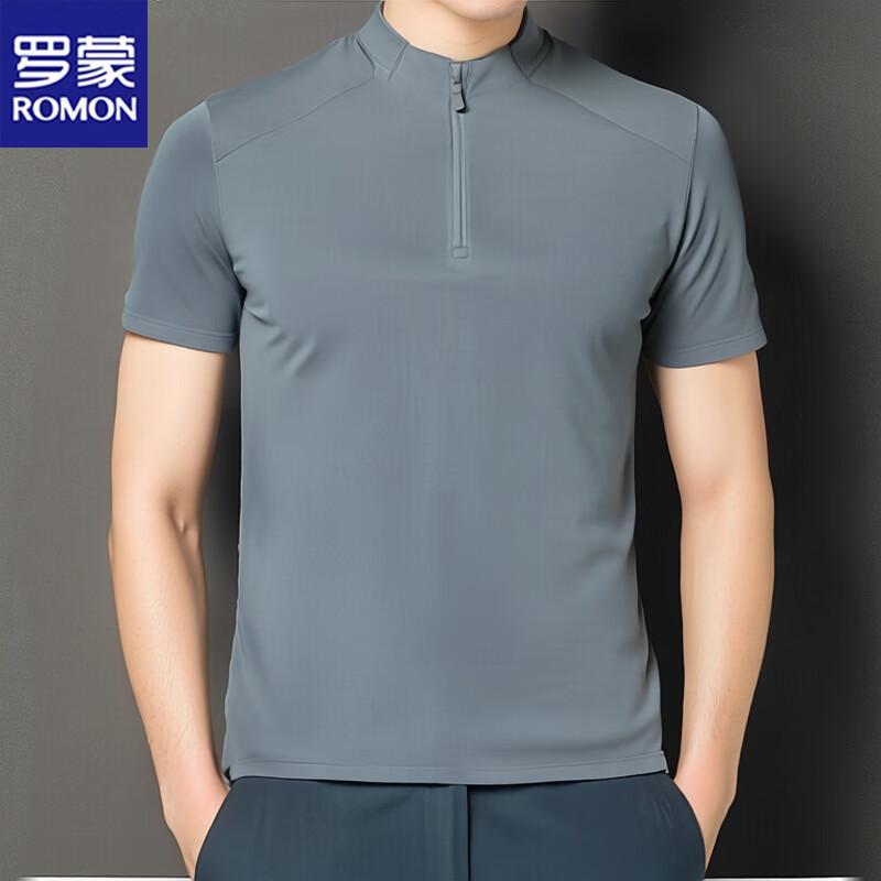 ROMON Men s Zipper Stand Collar Short Sleeve T-shirt 2XL