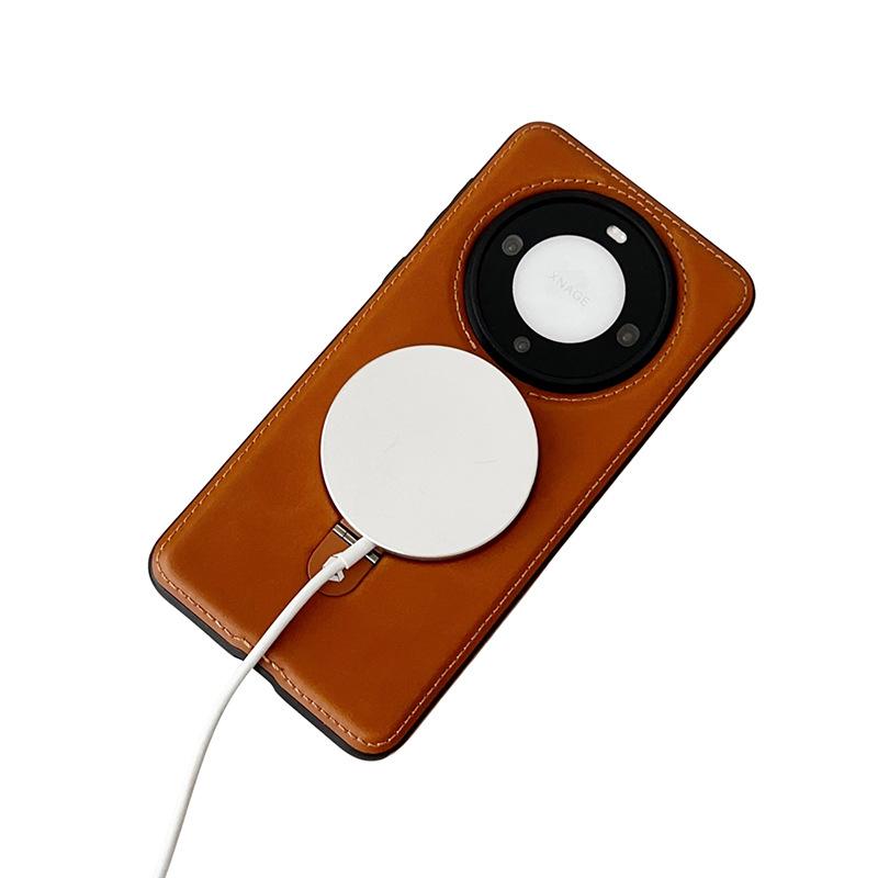 Suitable for Huawei Mate60pro Mobile Phone Case Magnetic Suction Bracket M60 Full-inclusive Anti-fall High-end Business Men's Leather Case
