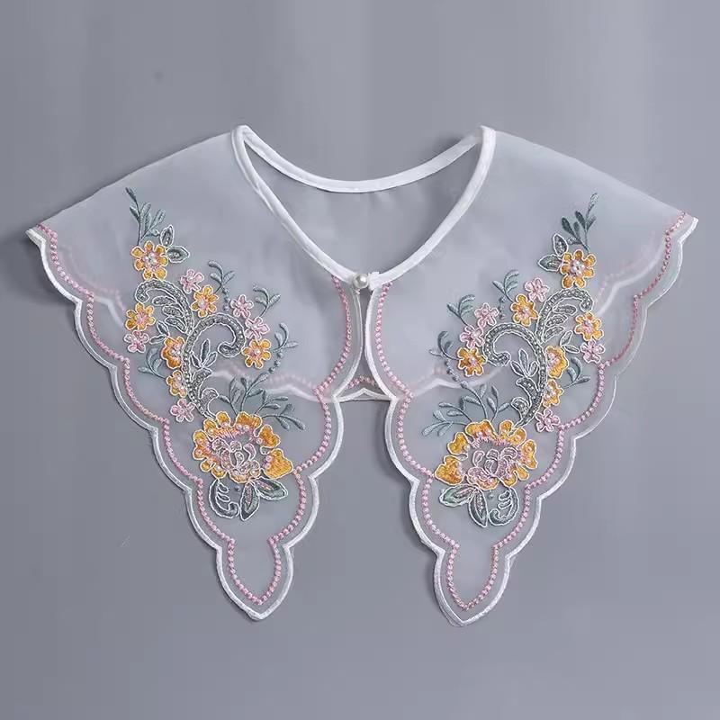 Perfect Match Pink Women Scarf Shawl Detachable Collar Tie Necklace Embroidery Lapel Fake False Collar Woman Lace Tie Neckwear Nep Kraagie