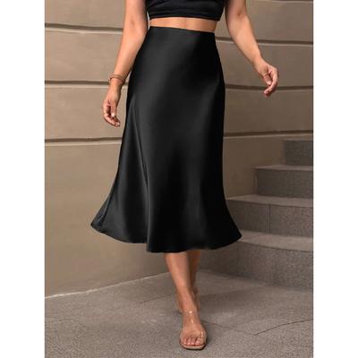 Elegant A-Line Satin Skirt For Autumn And Winter, New Solid Color A-Line Mid Length Skirt For Children