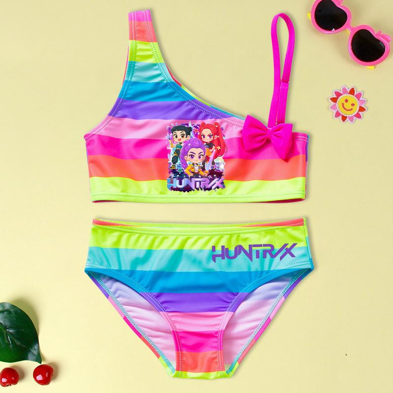 Two-Piece Demon Hunter Girls' Swimsuit - Cartoon Print Beachwear Set