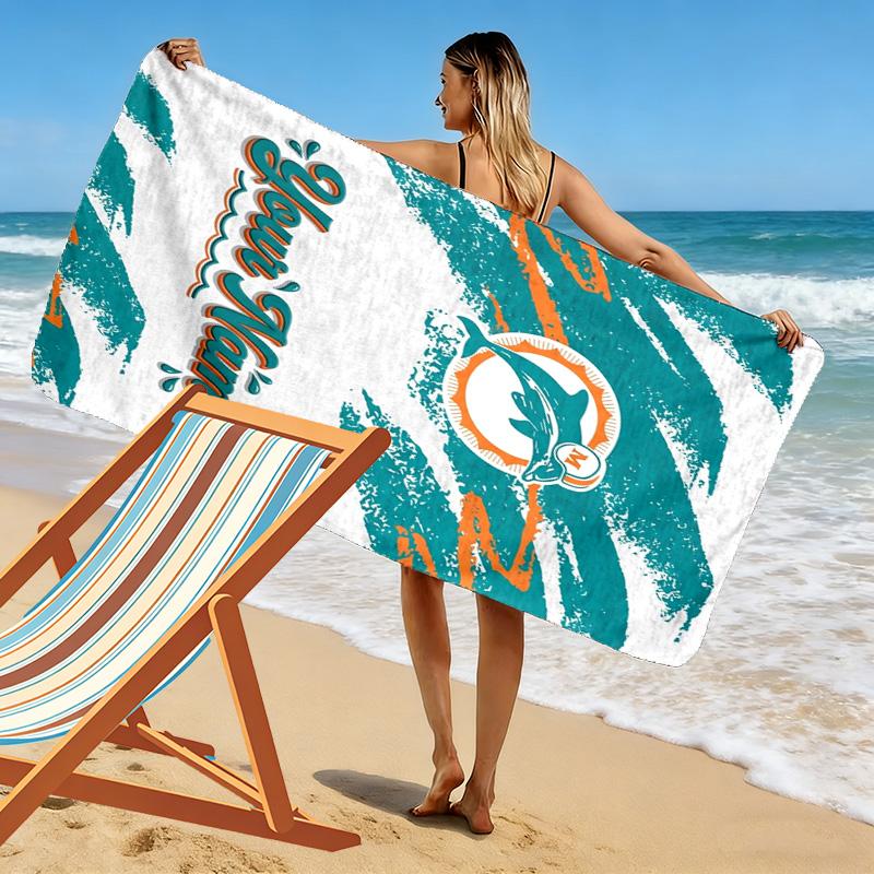 Name Custom Miami Dolphins Print Beach Towel, Large Soft Quick Dry Towel for Beach Camping Swimming