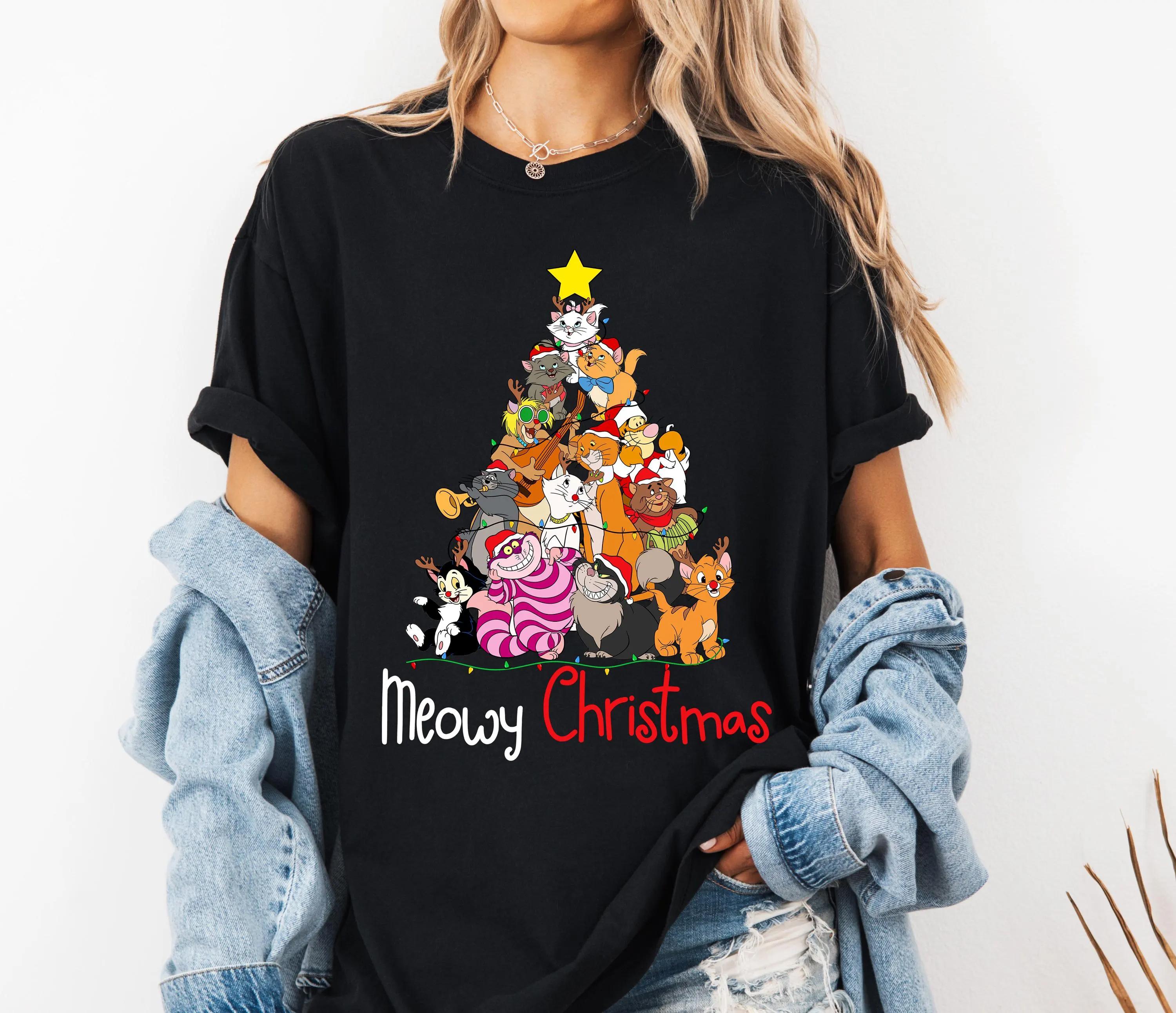 

Women Disney The Aristocats Christmas TShirt Christmas Party Tee Very Merry Christmas Shirt Disneyland Family Gift Oversized S