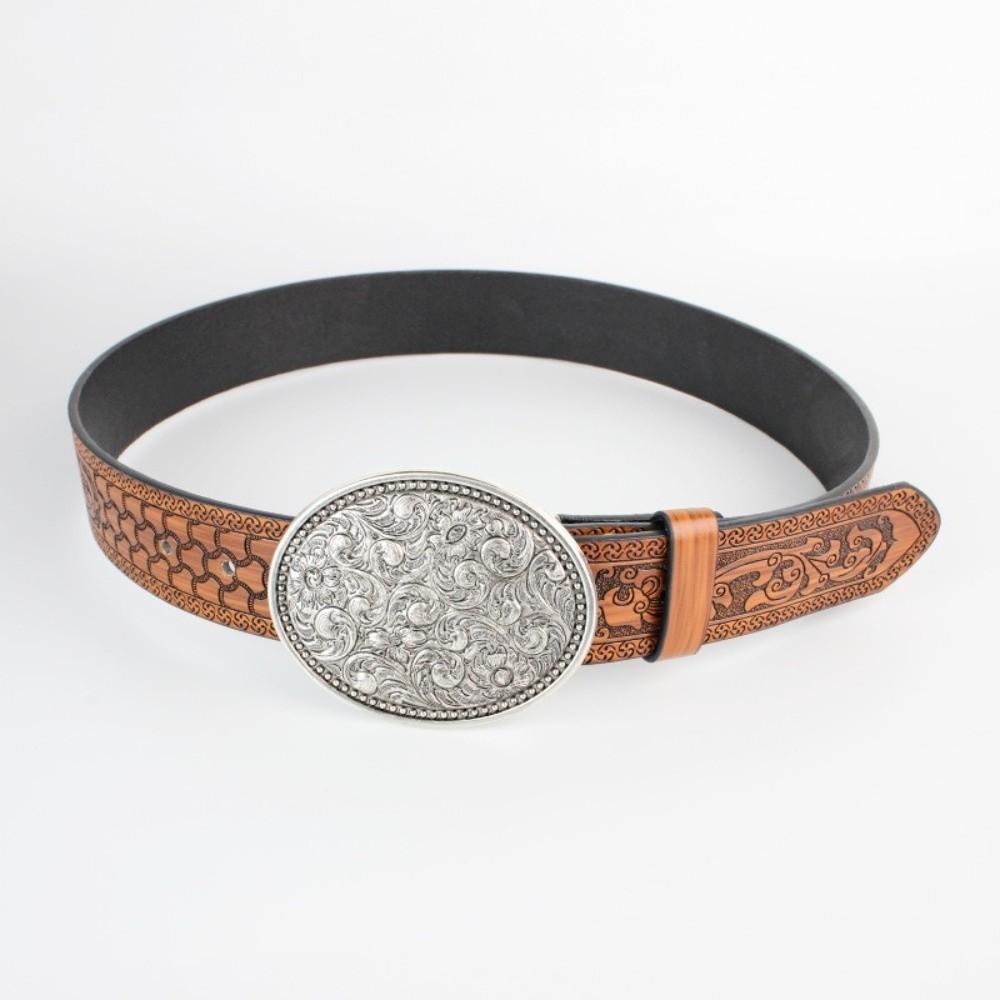 PU Leather Western Cowboy Belt Vintage Waist Belt Fashion Buckle Belt  Men Women