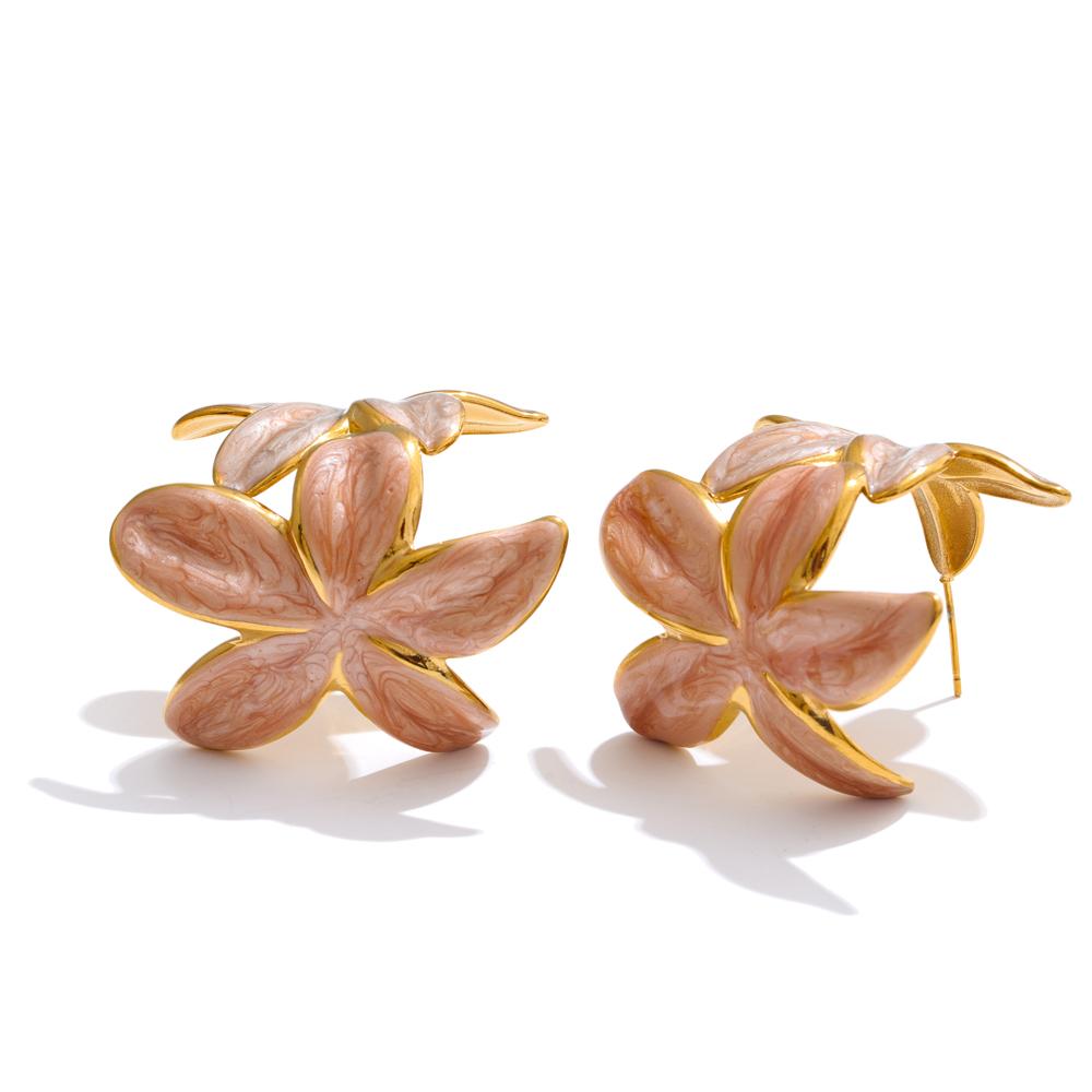 

Eetit Green Pink Enamel Golden Flower Huggie Earrings for Women Exquisite Stainless Steel Daily Versatile Fashion Jewelry Gift розовый