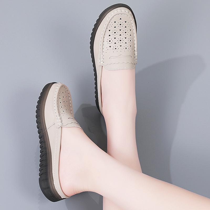 Women Soft Mules Loafers Slip on Casual Elegant Summer Slippers Breathable Leather Sandals Black Moccasin Shoes for Mother