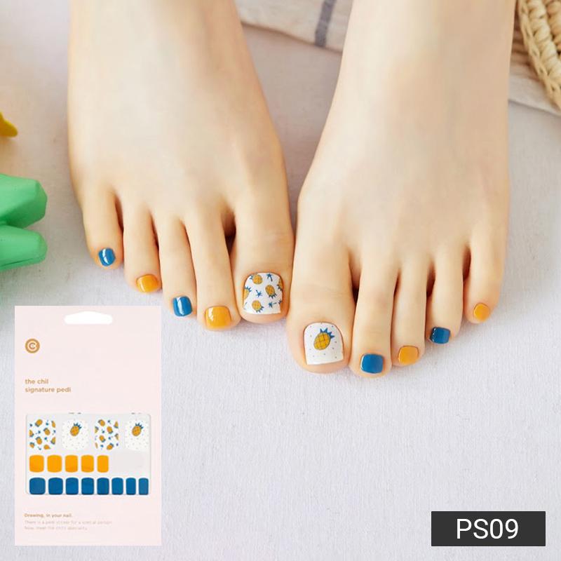 Tropical Escape Pediküre Nagelsticker - 37 selbstklebende Spitzen, tropische Frucht- und Meeresmotive, schnelle 5-Minuten-Pediküre