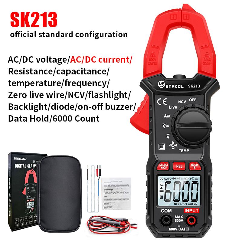 

SK213 Digital Clamp Meter 600A AC DC Current True RMS Auto Range Pliers Ammeter Voltmeter Professional Electrical Tester Tools