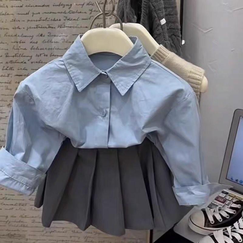 Stylish Three Piece Girls Outfit Set Featuring Cozy Knit Cardigan Chic Shirt And Pleated Skirt Ideal For Spring And Autumn Wear StyleB,90cm/35.43in