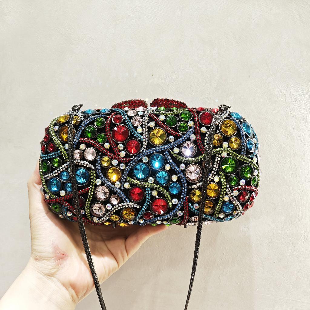 Bolso de Noche Colorido para Mujer Azul/Rojo Bolsita de Fiesta de Lujo Carteras de Mano Bolso de Mano de Cristal Carteras con Pedrería Bolso de Mano para Boda Carteras