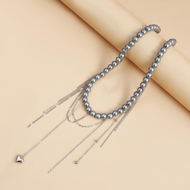 Fashion Trend Accessories Irregular Hand-Beaded Love Fringe Serpentine Pendant Mix Necklace Stainless Steel Jewelry