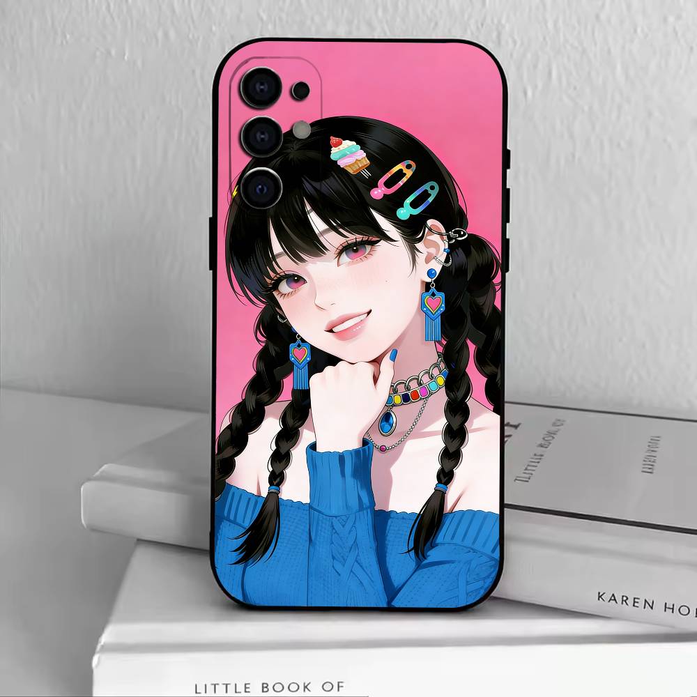 Cute Girl  Phone Case For Samsung S25,S24,S21,S22,S23,S30,Ultra,S20,Plus,Fe,Soft Silicone Black Cover