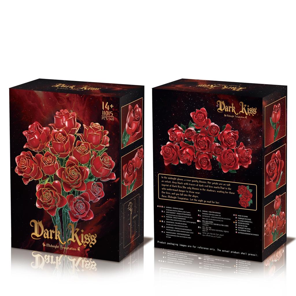 546 Pcs Dark Kiss Series Red Rose Preserved Building Blocks Flower Home Decor Kit Kid Girls Toy Valentine'S/Mother'S Day Gifts