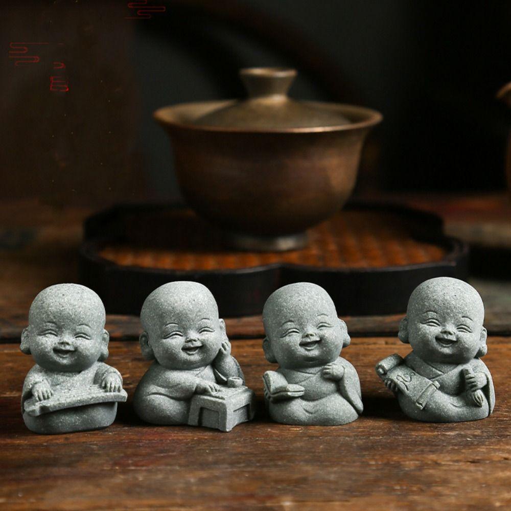 Monk Statue Gift Cute Little Monk Figurine Sandstone Delicate Dolls Buddha Statue DIY Chinese Style Desktop Cculpture Hallway