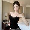 Sexy pure desire ins lace splicing sleeveless back suspender T-shirt women's summer slim spice girl suspender vest women