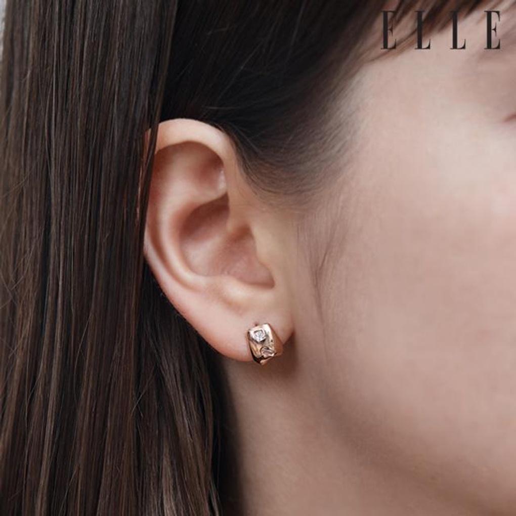 14K Żywe Codzienne Podwójne Kolczyki z Cyrkoniami (Pełen złota) ELGPEE508