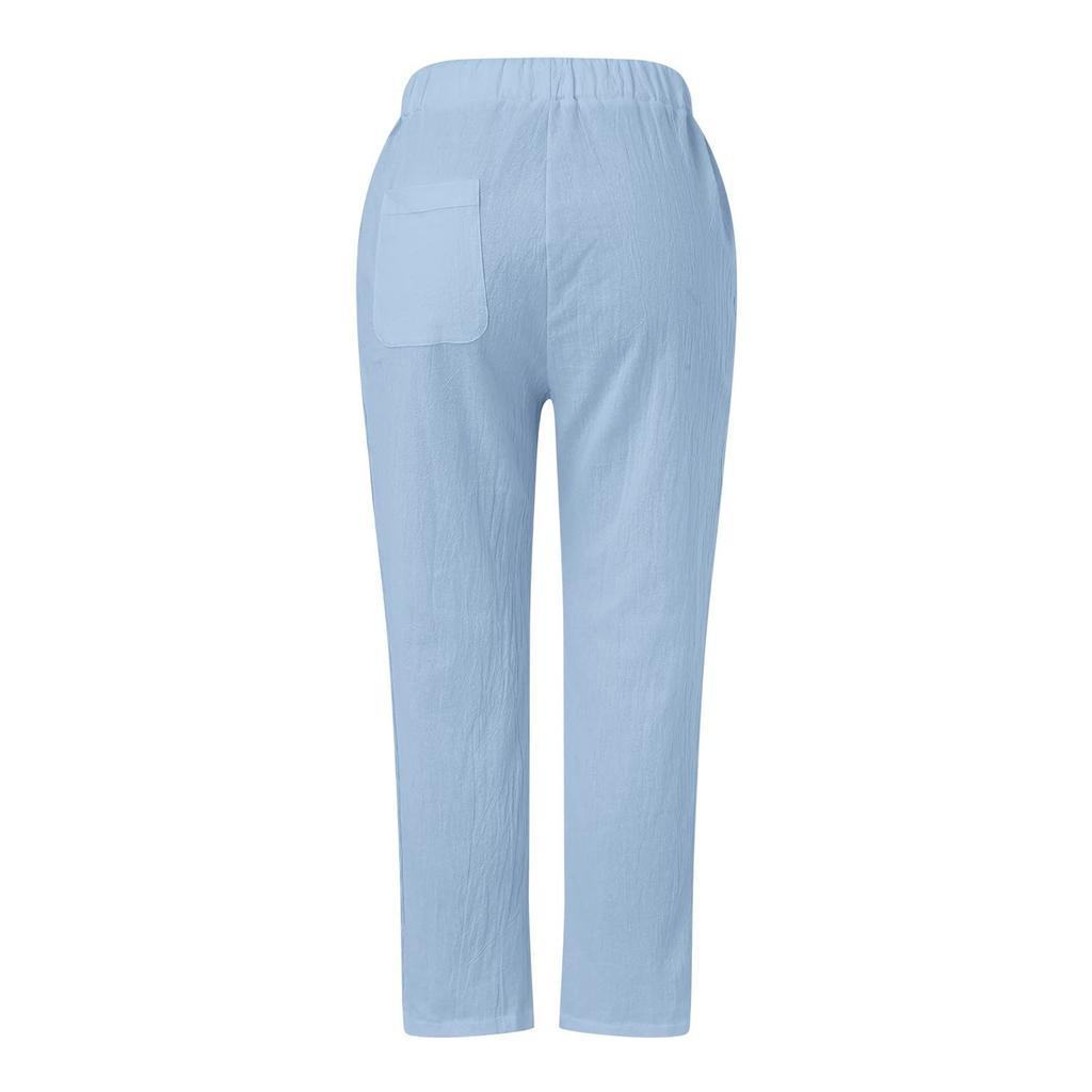 Women's Fashion Baggy Pants With Pocket Slim Breathable Lace Edge Color Retro Casual Pants