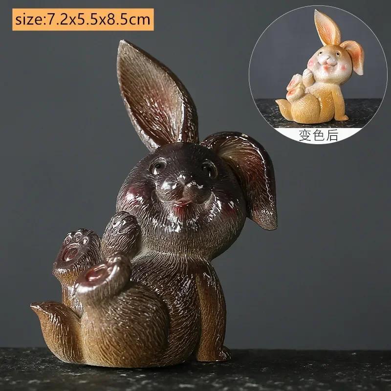 Creative Resin Color-changing Tea Pet Cute Rabbit Model Ornaments  Tea Figurine Animal Decoration Tea Set Decors Accessories