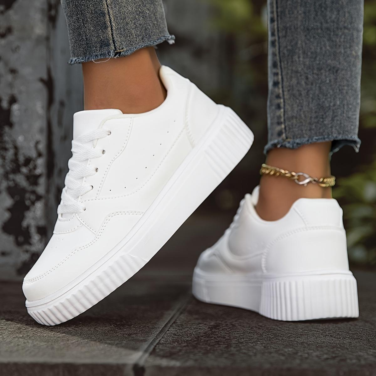 Unisex Breathable Platform Sneakers - Round Toe Lace-Up Canvas Shoes, Soft Cushioned Sole Comfortable Casual Walking Shoes for Men and Women 36 белый