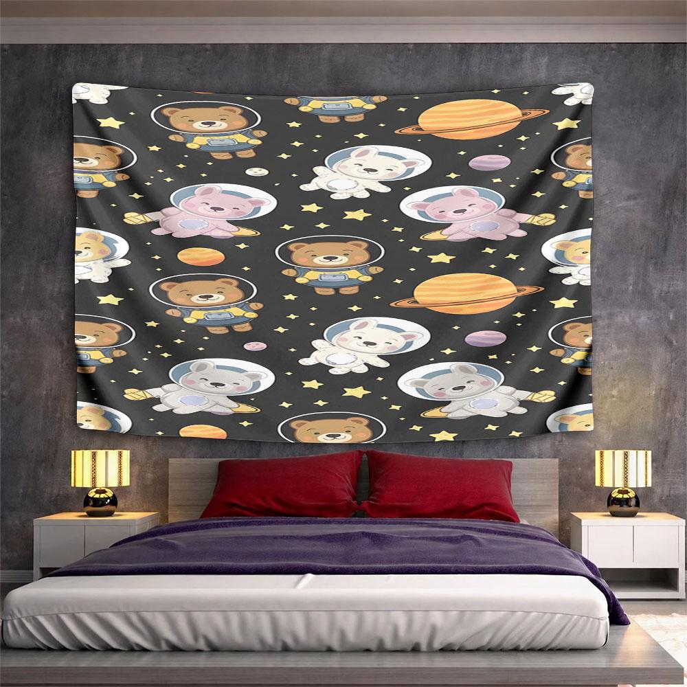 "Space Bears and Planets Cartoon Design" Pattern Wall Hanging Tapestry Decorative Tapestry Home Decor for Bedroom and Living Room
