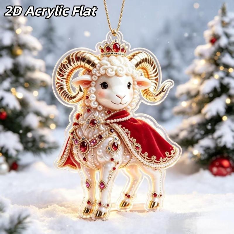 2D Acryl Sternzeichen Steinbock Weihnachtsbaum Anhänger Glücksbringendes Rot-Gold Design Für Rückspiegel Neujahr Hausdekoration