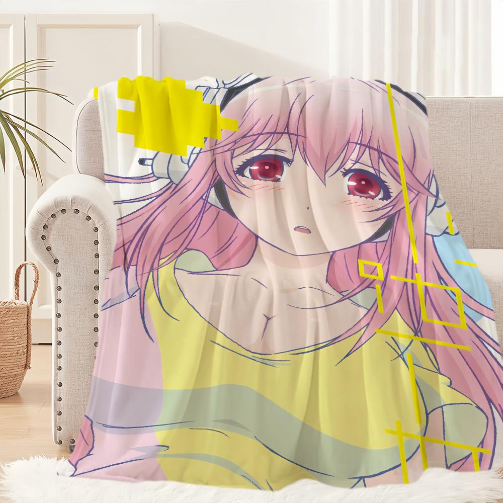 Cute Anime Super S-Sonico Girl Blanket Plush Nap Sofa Rug for Living Room Warm Office Bedroom Birthday Home Travel Kid Gifts
