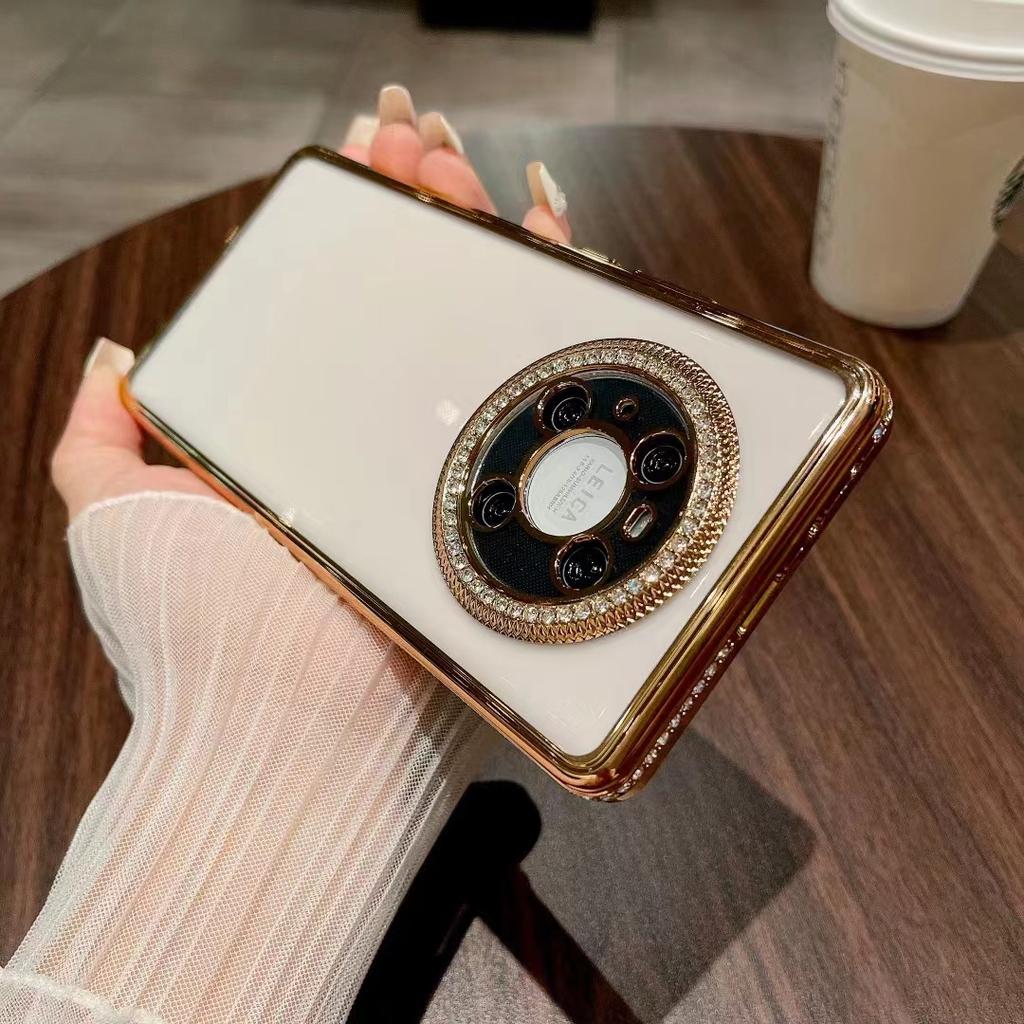 Magnetic Glitter Stand Is Suitable for Huawei Mate60pro Phone Cases with Water Diamond Edge Gradient P70 and P60 Couple