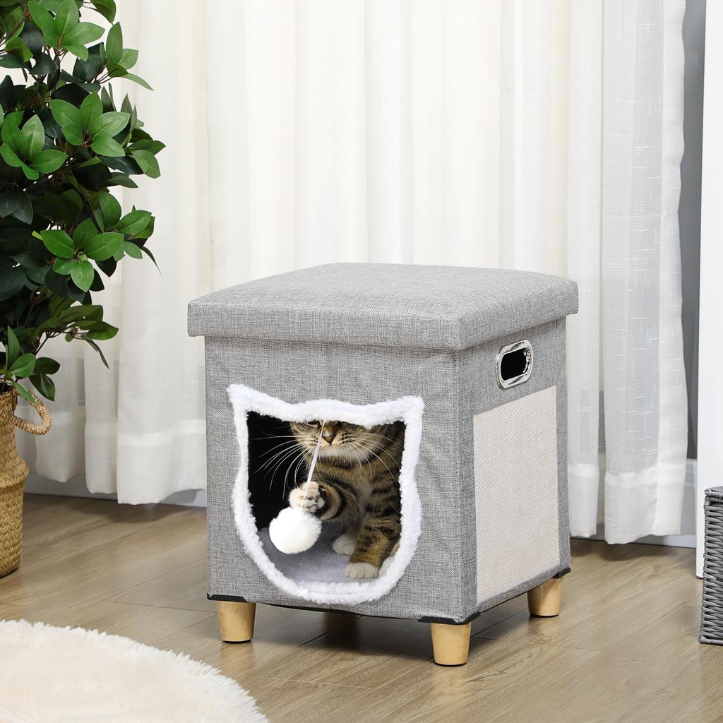 Cat Cave, Cat House, incl. Play Ball, Washable Cushion, 35.5 cm x 35.5 cm x 42.5 cm