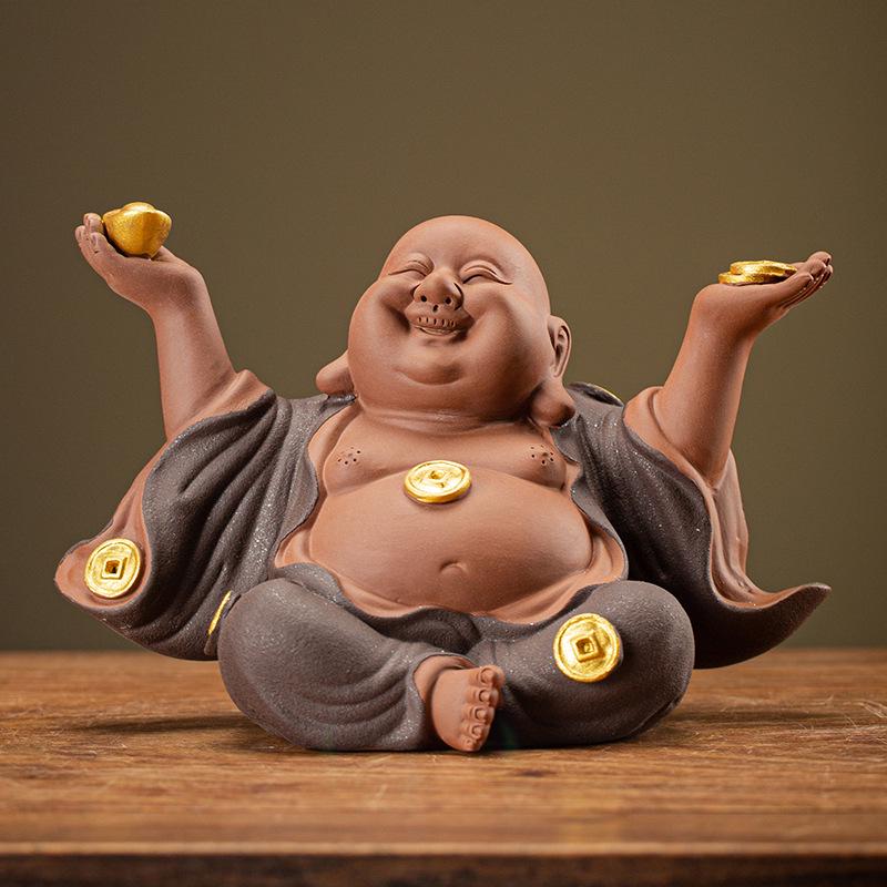

Chinese Zen Ceramic Laughing Buddha Figurine for Wealth - Home and Office Decoration