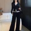 Women's Korean Style Two-Piece Set: Fake Two-Piece Long-Sleeve Top with Wide-Leg Pants - Spring/Autumn Fashion