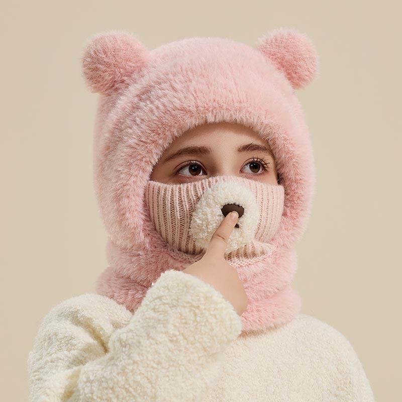 Kinderwolle Gestricktes Kapuzenhut- und Schal-Set für Herbst und Winter - Winddicht, Ohrenschützend, Warmes Pullover-Design