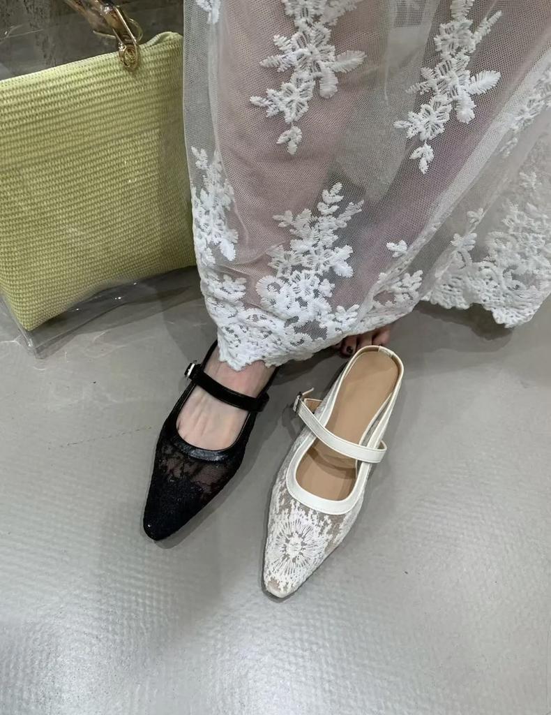 New Mesh Lace Bag Head Half Slippers Women Summer Wear Half Single Shoes Cool Slippers